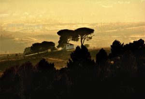 Vista de la Casilla de Los Pinos desde la carretera a Pobladura de Somoza, cercanías de Villafranca del Bierzo, El Bierzo, León, Castilla y León, España.