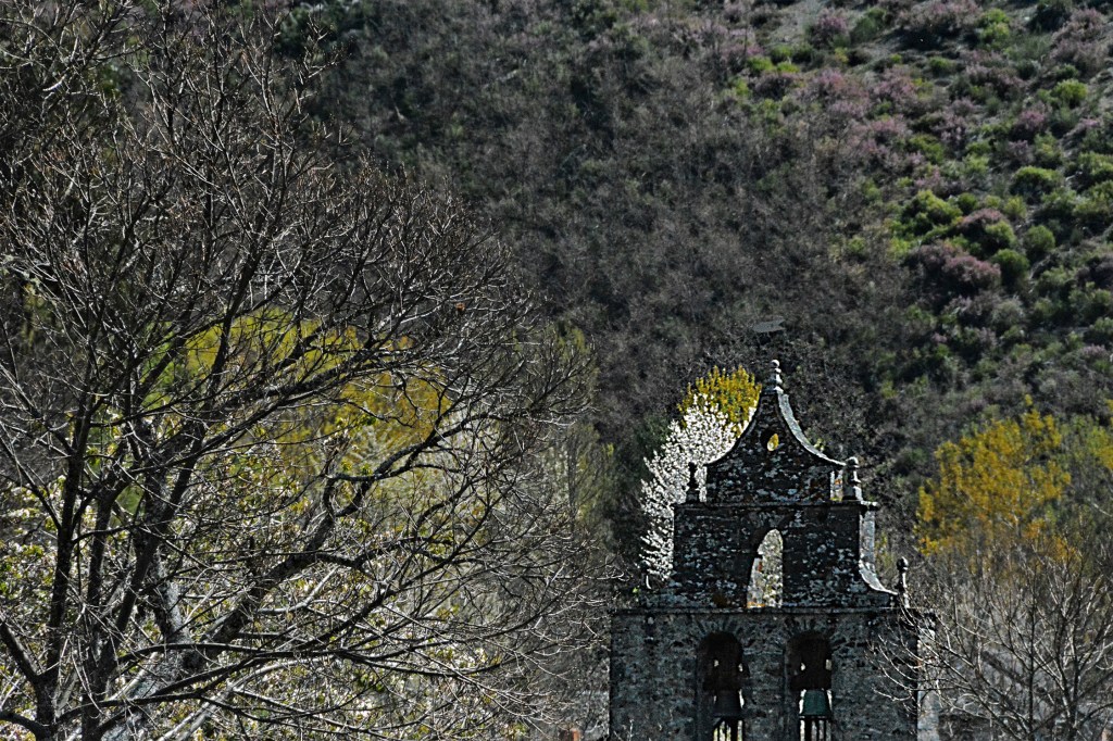 Adornando el campanario de la Iglesia de San Esteban en Burbia, Vega de Espinareda, El Bierzo, León, Castilla y León, España.